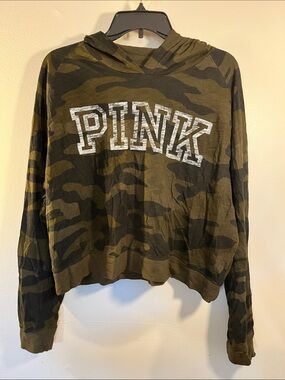PINK Victoria's Secret Olive Camo Crewneck Hoodie